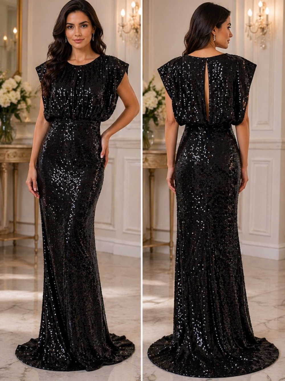 Aidan by Aidan Mattox fish scale wedding long gown